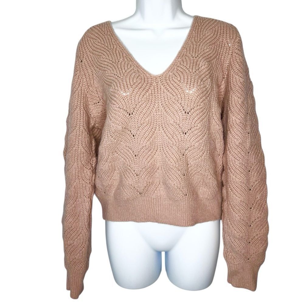 MINKPINK Womens L V-Neck Cable Knit Chunky Sweater NWT